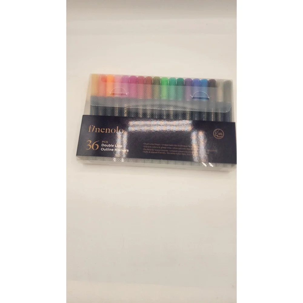Finenolo 36 Colors Double Line Outline Markers Shimmer Metallic Silver Pens Set